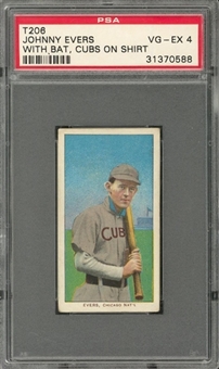 1909-11 T206 White Border Johnny Evers, With Bat, Cubs on Shirt – PSA VG-EX 4
